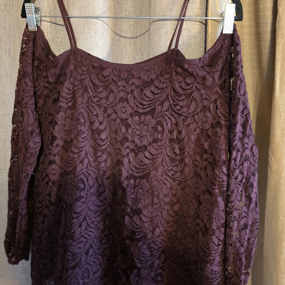 New York & Company Deep Burgundy Lace Top